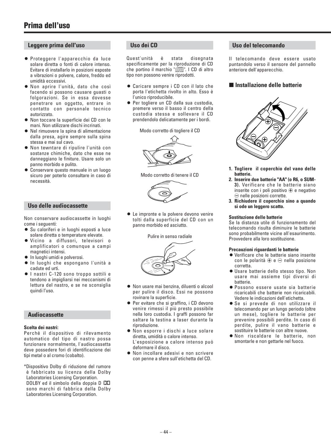 Teac AD-500 owner manual Prima dell’uso 