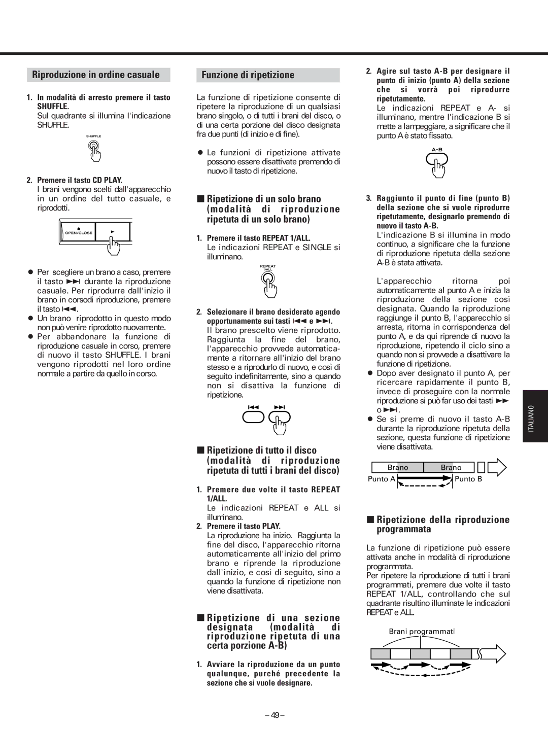 Teac AD-500 Riproduzione in ordine casuale, Funzione di ripetizione, ∑ Ripetizione della riproduzione programmata 