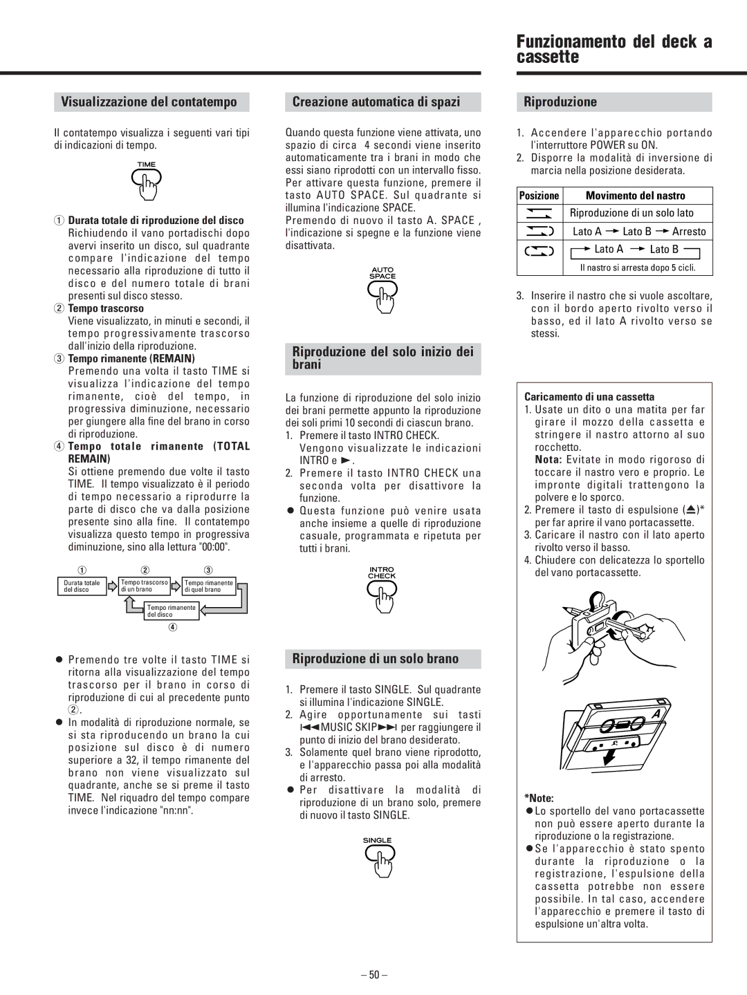 Teac AD-500 owner manual Funzionamento del deck a cassette 