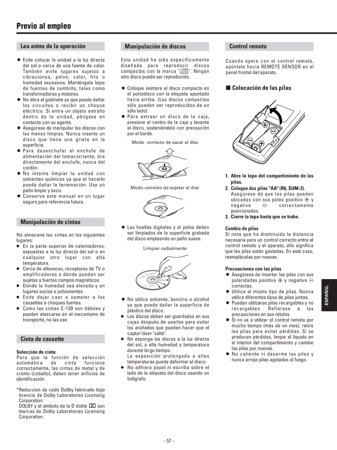 Teac AD-500 owner manual Previo al empleo 