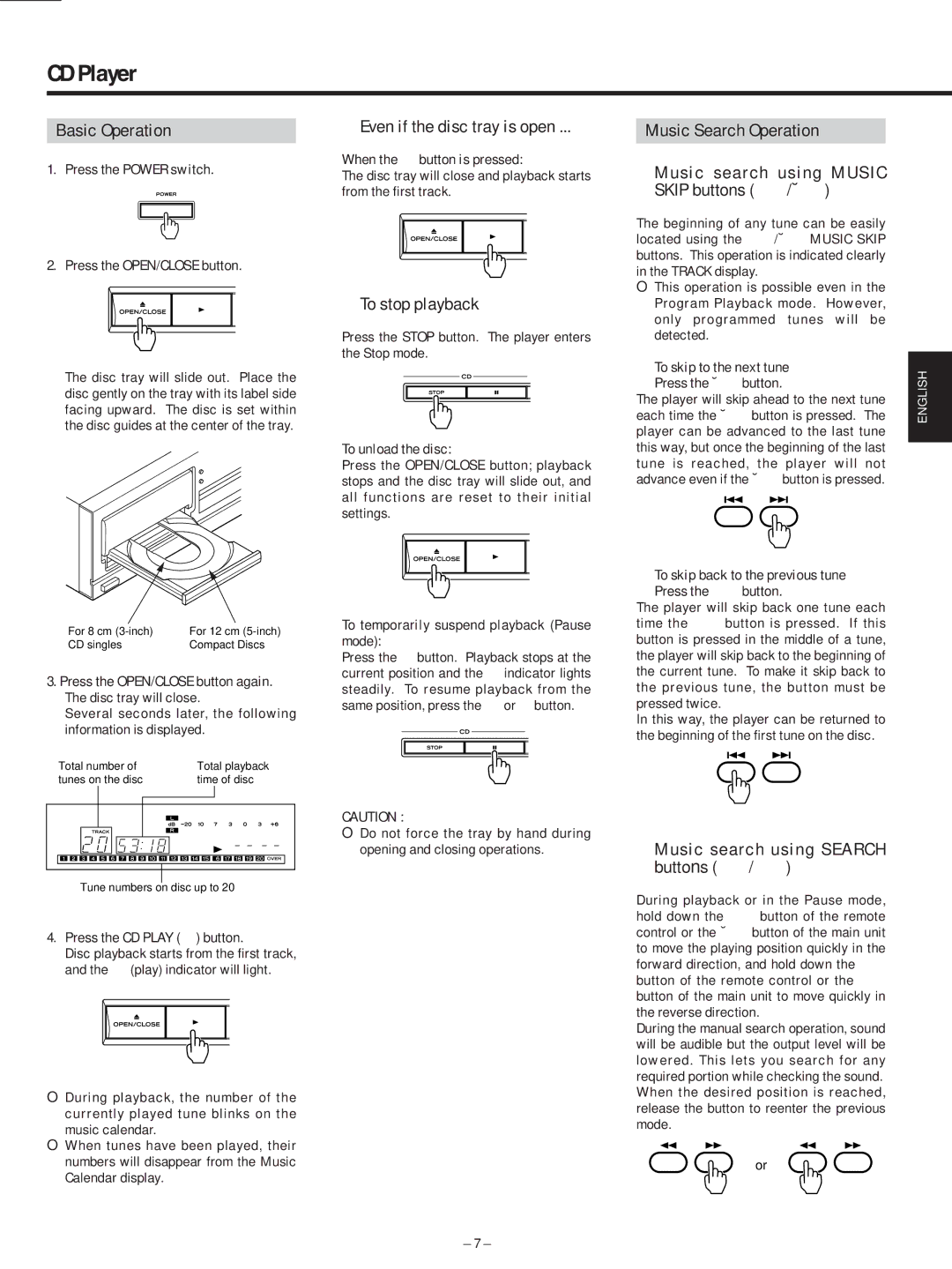 Teac AD-500 owner manual CD Player, Basic Operation, ∑ Even if the disc tray is open, ∑ To stop playback 