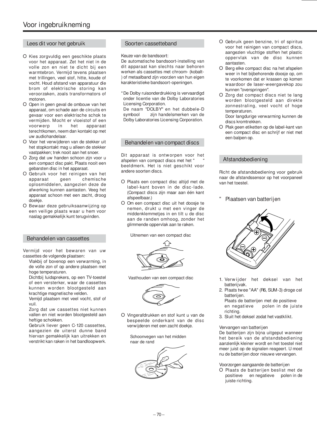 Teac AD-500 owner manual Voor ingebruikneming 