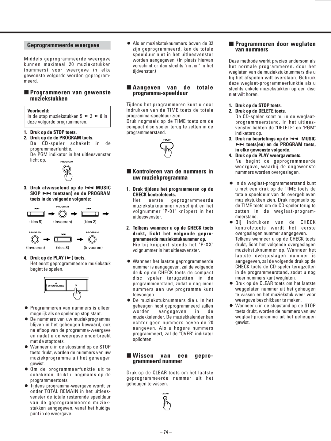 Teac AD-500 Geprogrammeerde weergave, ∑ Programmeren van gewenste muziekstukken, ∑ Wissen van een gepro- grammeerd nummer 