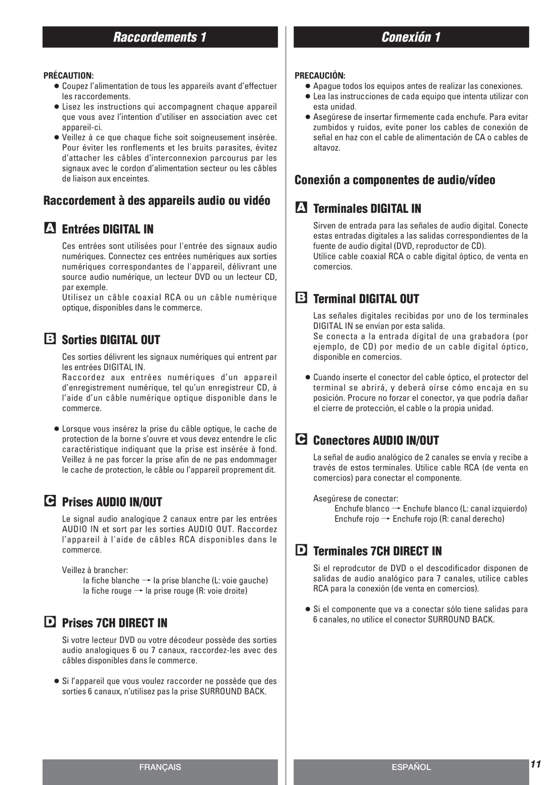 Teac AG-10DAV owner manual Raccordements, Conexión 