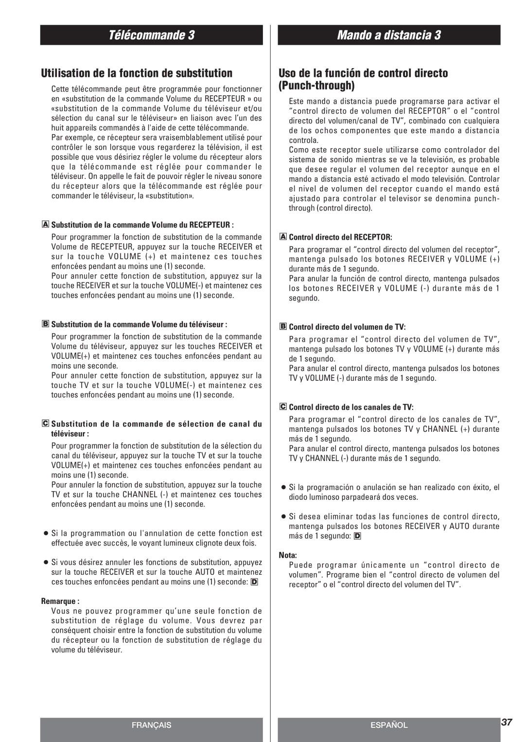 Teac AG-10DAV owner manual Utilisation de la fonction de substitution, Uso de la función de control directo Punch-through 