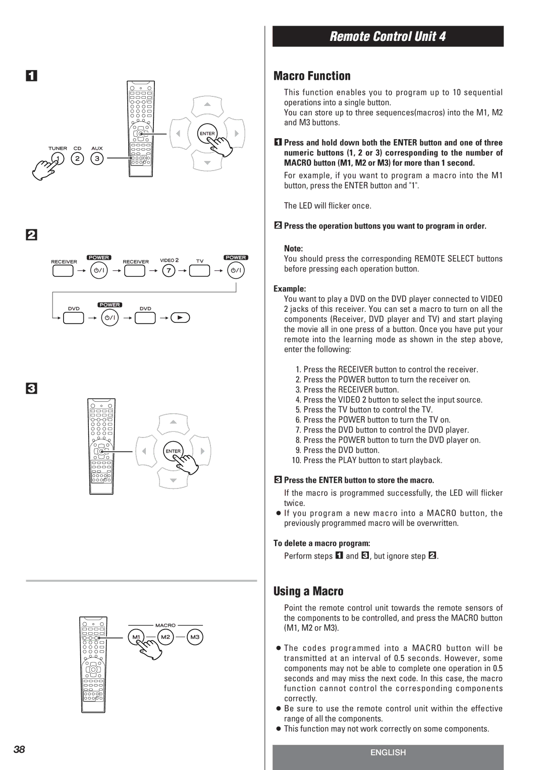 Teac AG-10DAV owner manual Macro Function, Using a Macro 