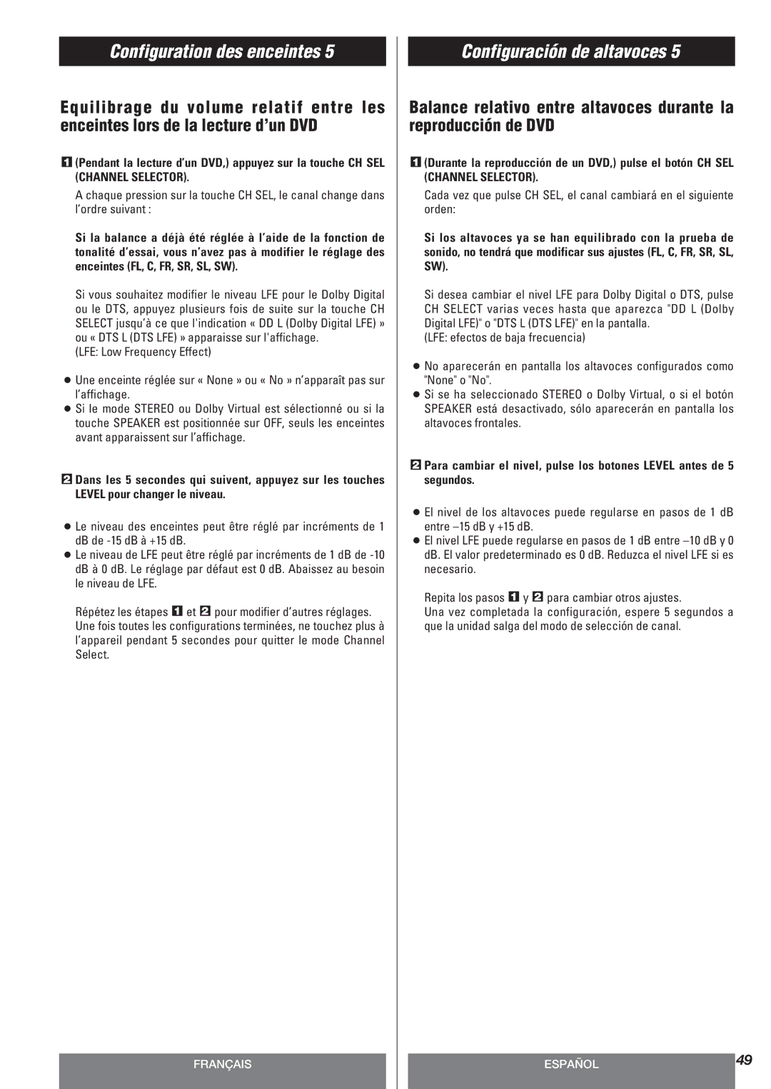 Teac AG-10DAV owner manual Configuration des enceintes 