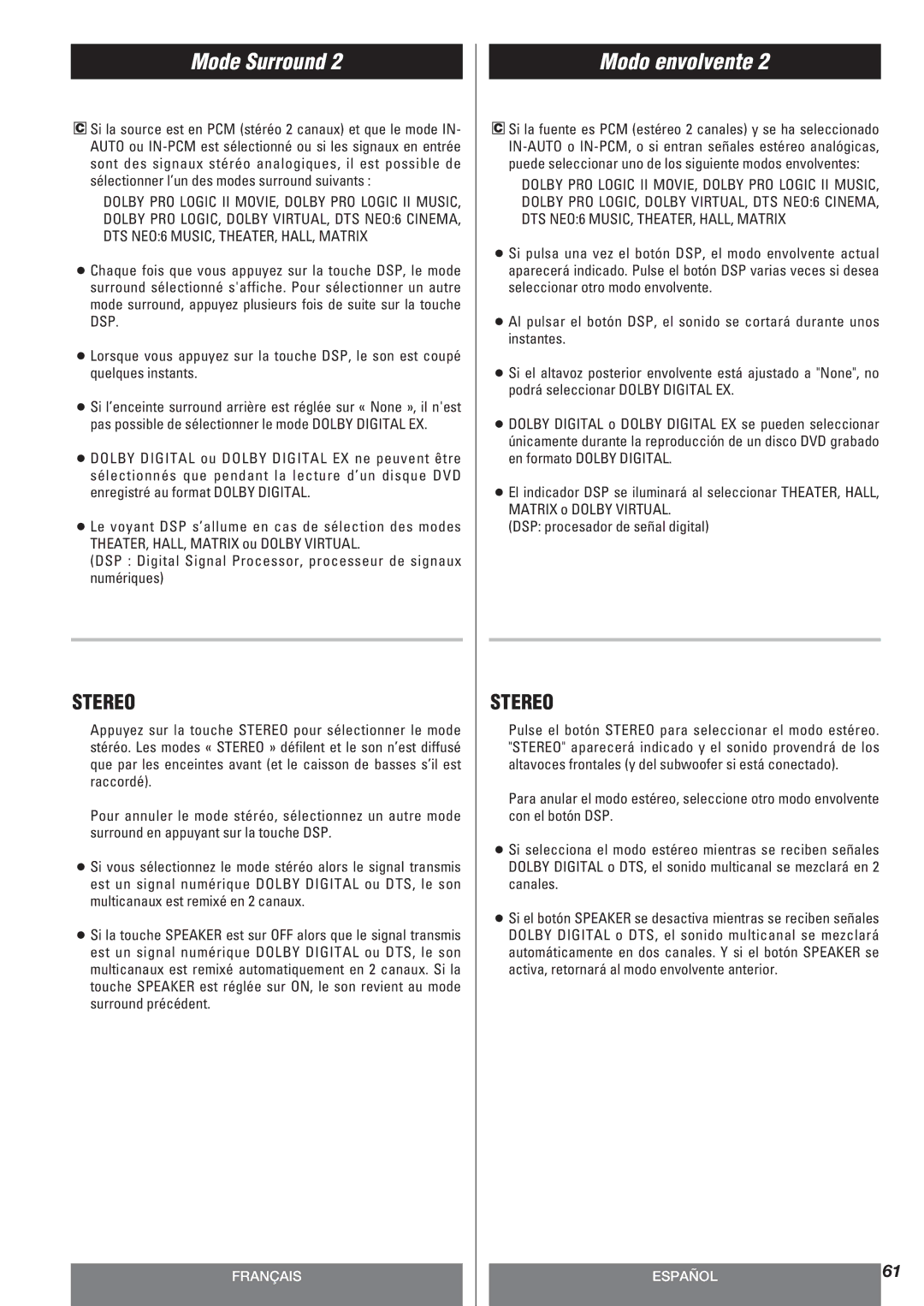 Teac AG-10DAV owner manual Mode Surround 