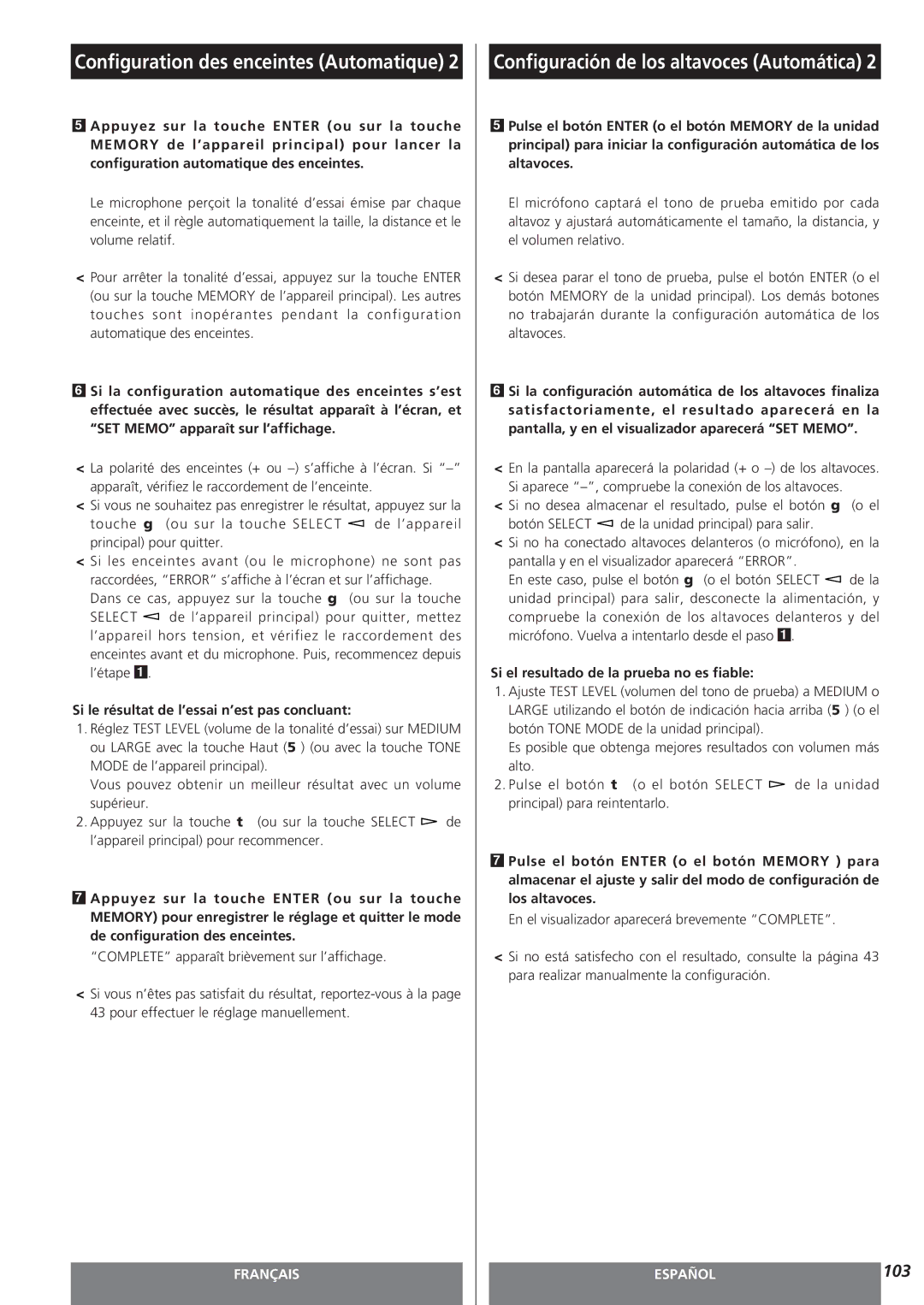 Teac AG-15D owner manual Si le résultat de l’essai n’est pas concluant, Si el resultado de la prueba no es fiable 