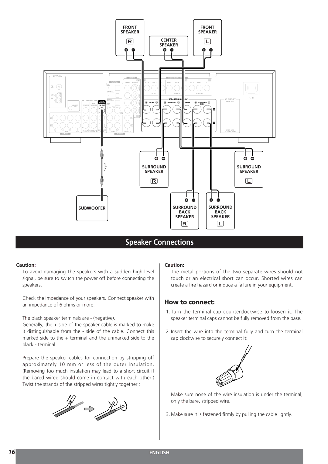 Teac AG-15D owner manual Speaker Connections, How to connect 