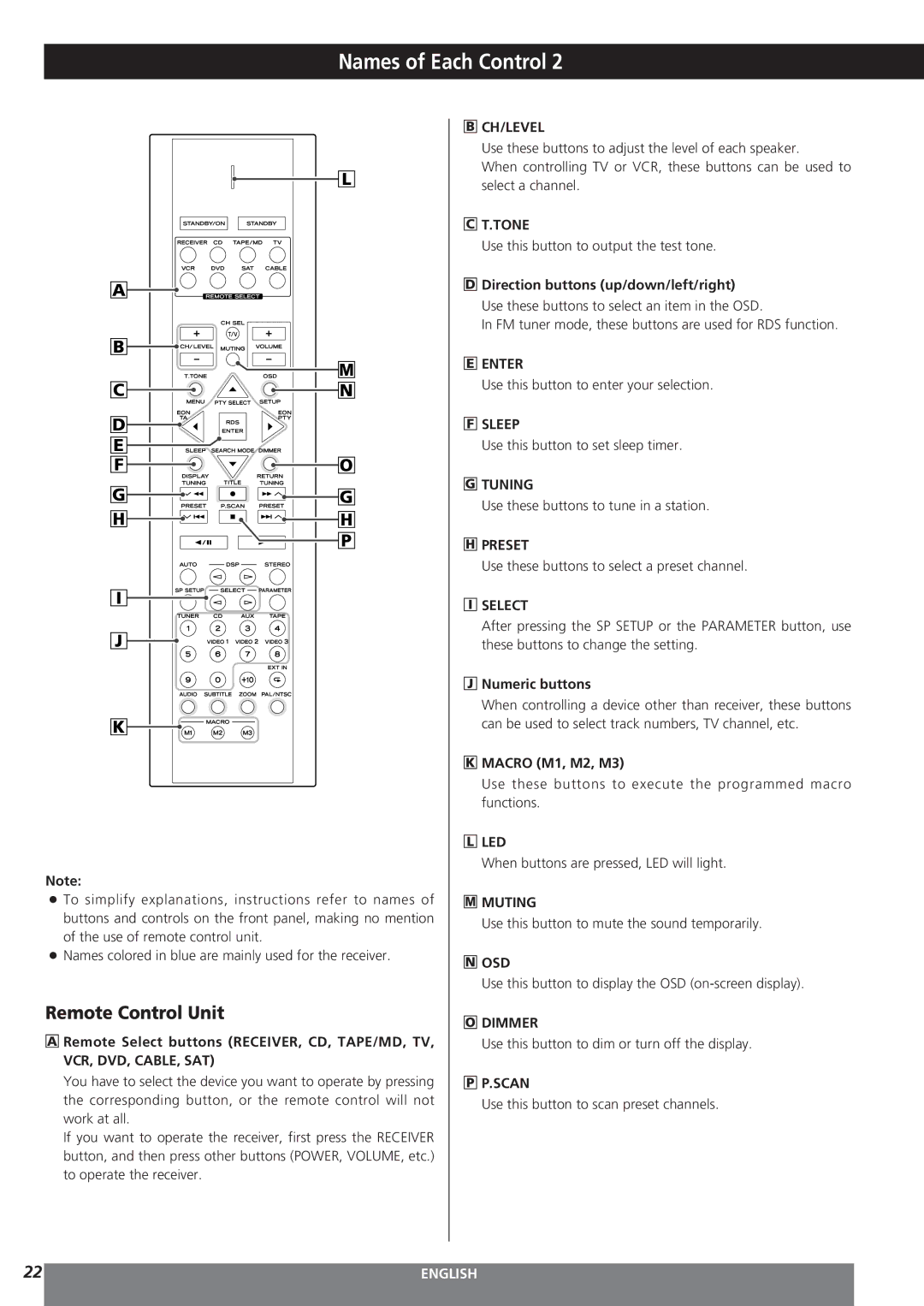 Teac AG-15D owner manual Numeric buttons, Macro M1, M2, M3 