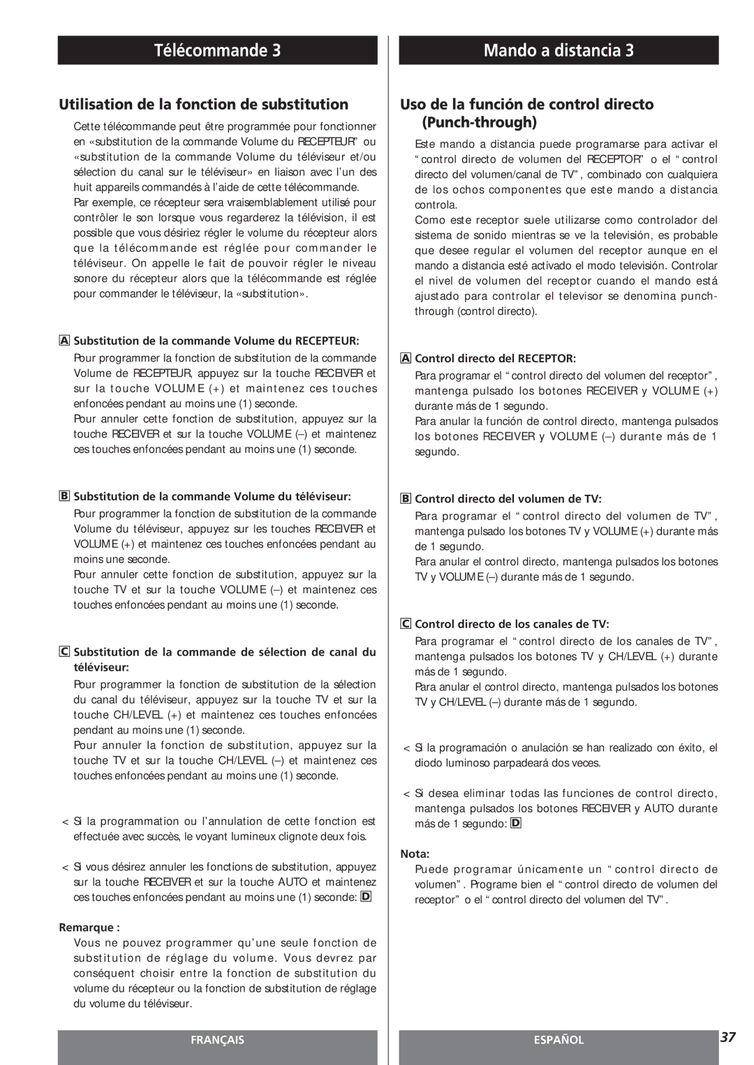 Teac AG-15D owner manual Utilisation de la fonction de substitution, Uso de la función de control directo Punch-through 