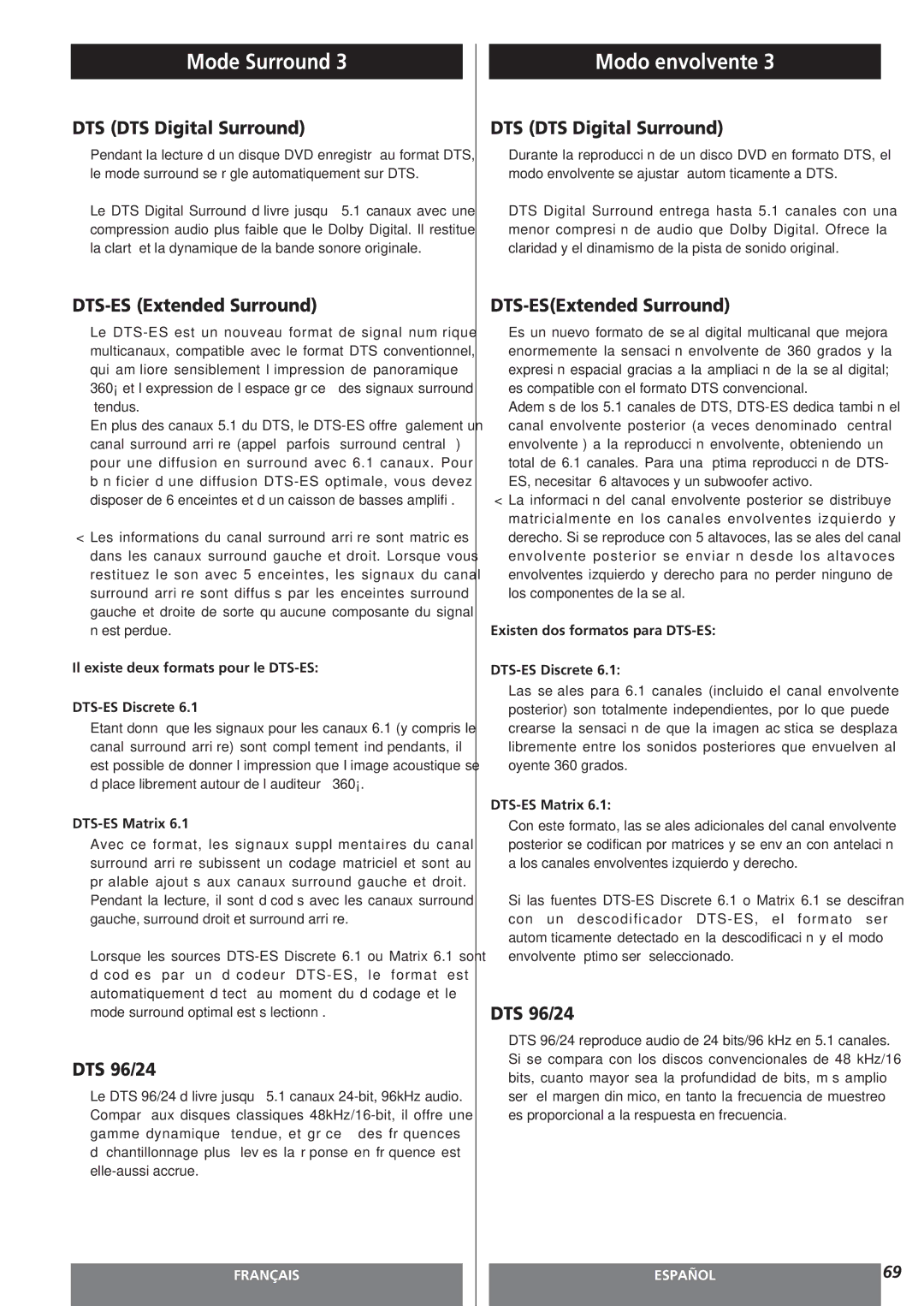 Teac AG-15D owner manual DTS-ESExtended Surround, Il existe deux formats pour le DTS-ES DTS-ES Discrete 