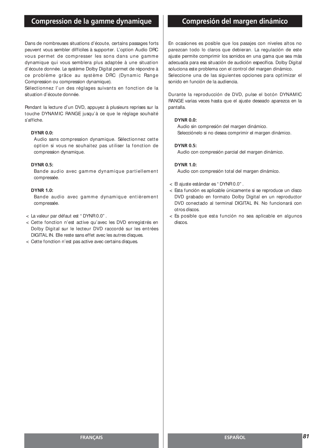 Teac AG-15D owner manual Compresión del margen dinámico, Bande audio avec gamme dynamique partiellement compressée 