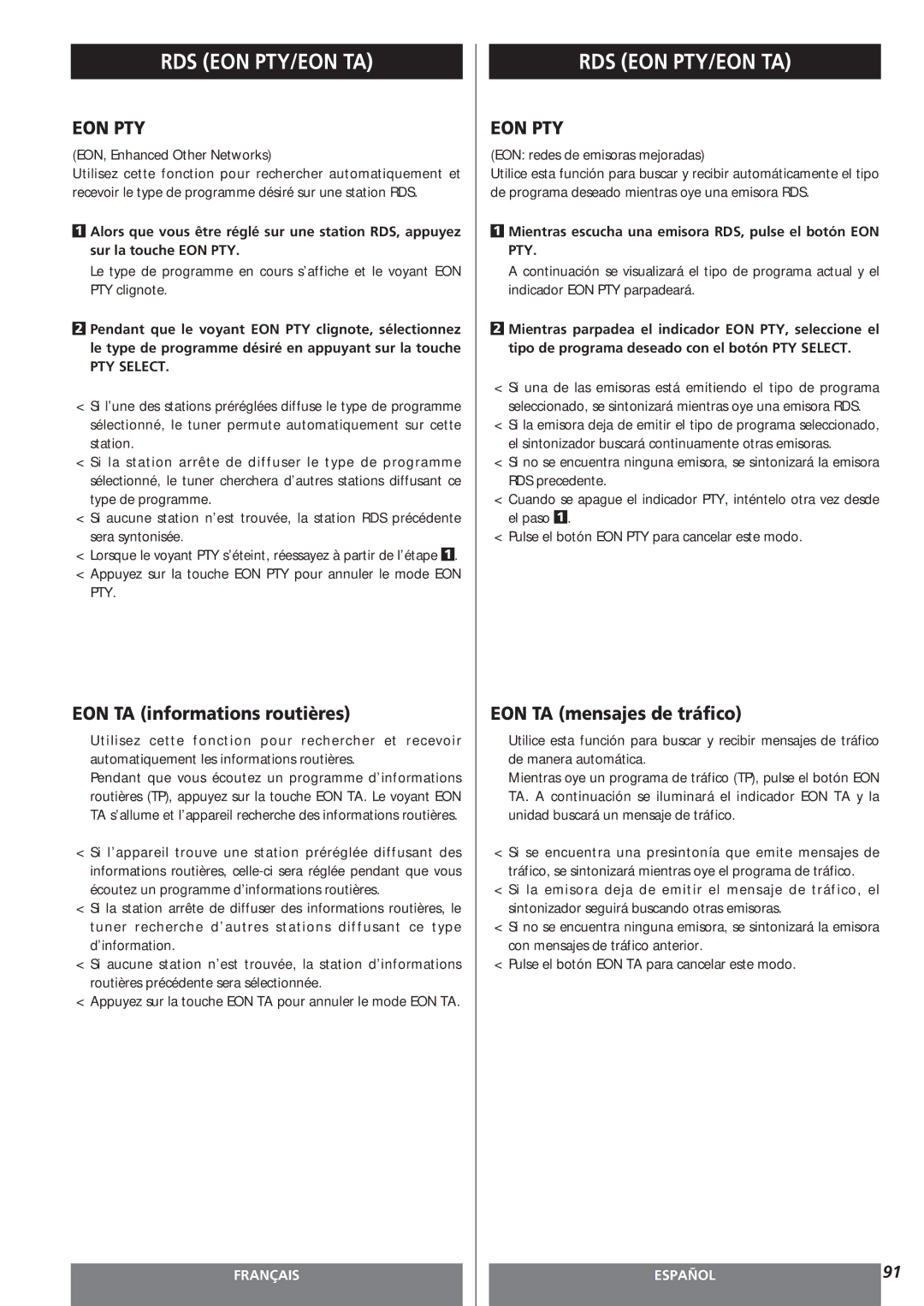 Teac AG-15D owner manual EON TA informations routières, EON TA mensajes de tráfico 