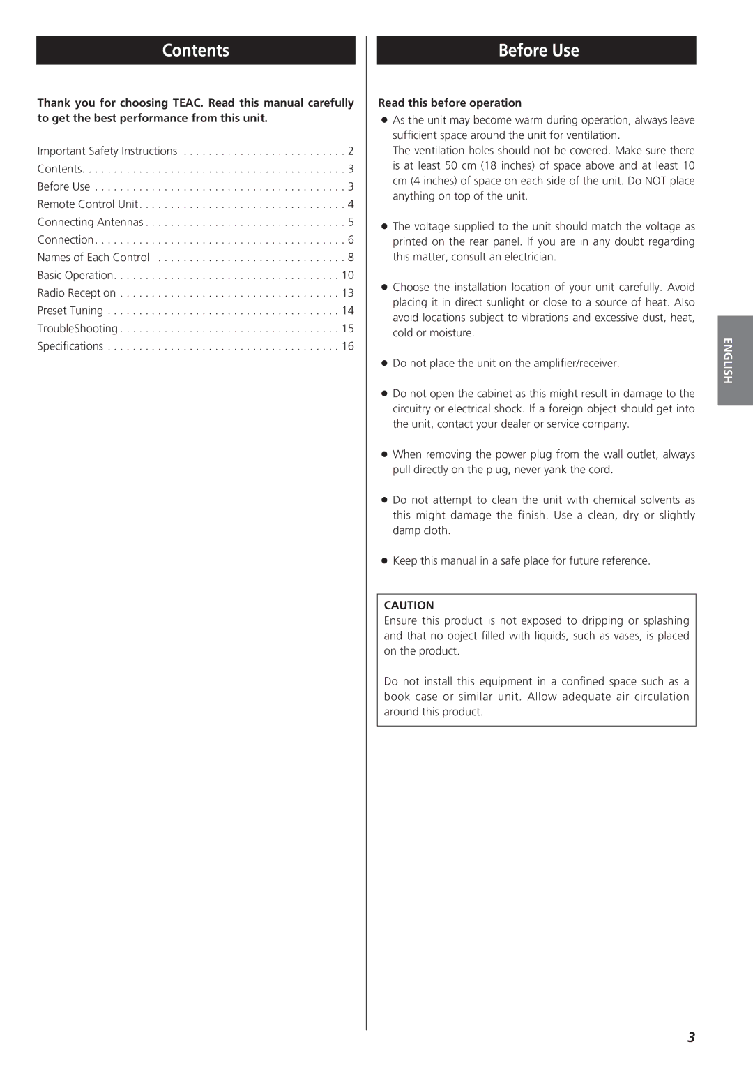 Teac AG-790 owner manual Contents, Before Use 