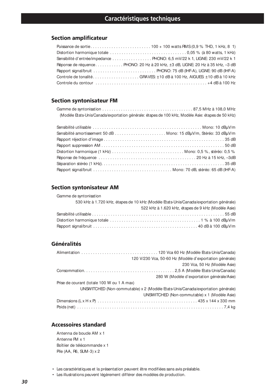 Teac AG-790 owner manual Caractéristiques techniques 