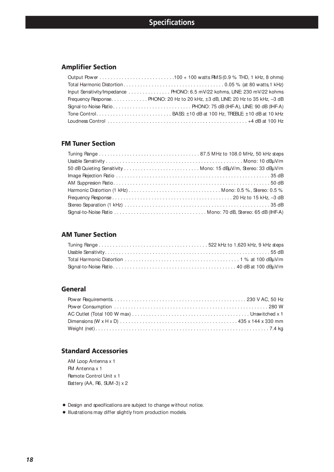 Teac AG-790 owner manual Specifications 