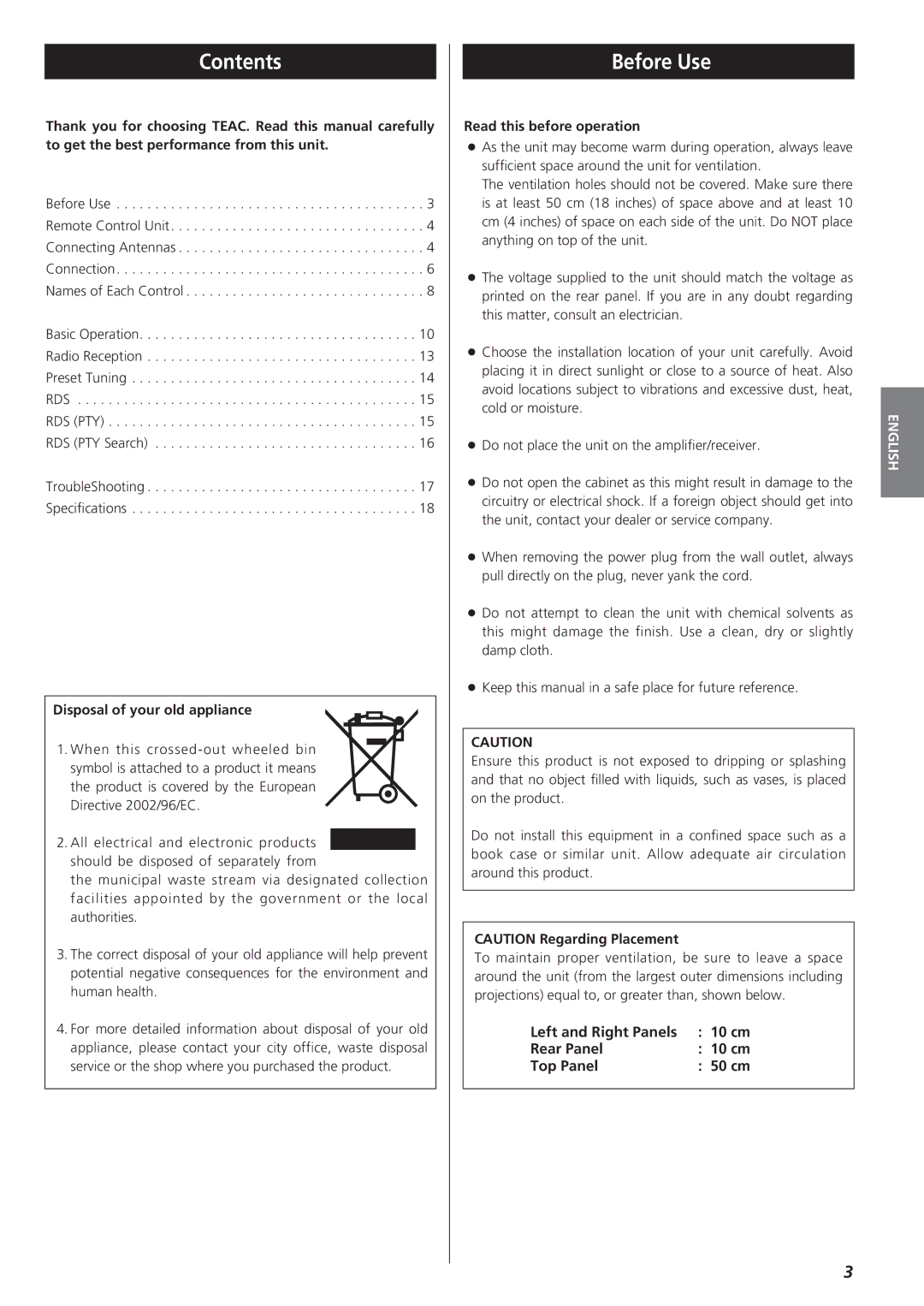 Teac AG-790 owner manual Contents, Before Use 