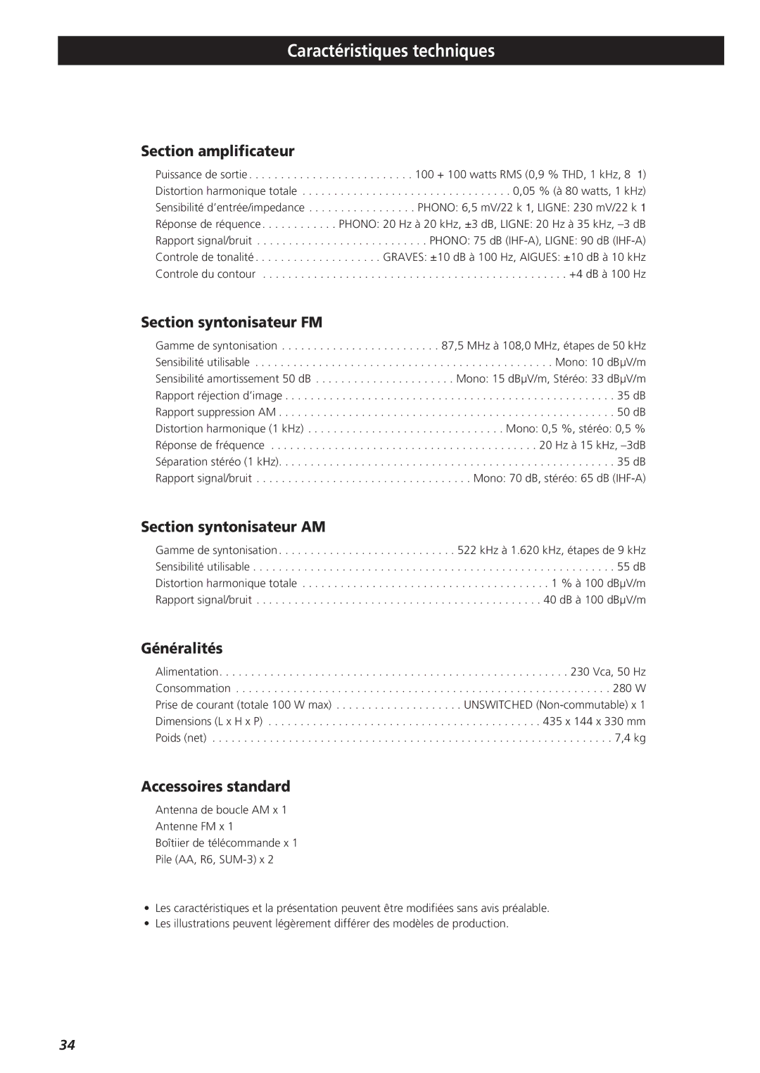 Teac AG-790 owner manual Caractéristiques techniques 