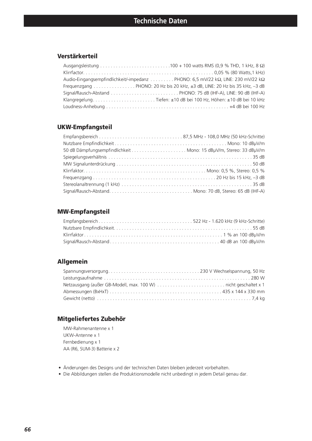 Teac AG-790 owner manual Technische Daten 