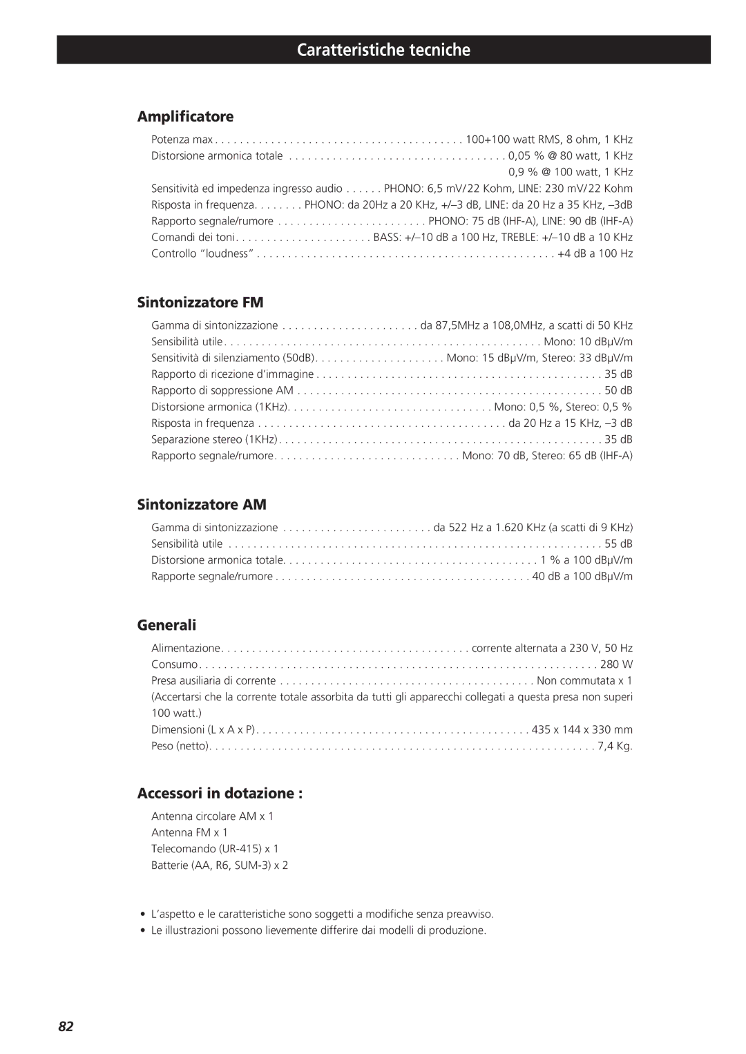 Teac AG-790 owner manual Caratteristiche tecniche 