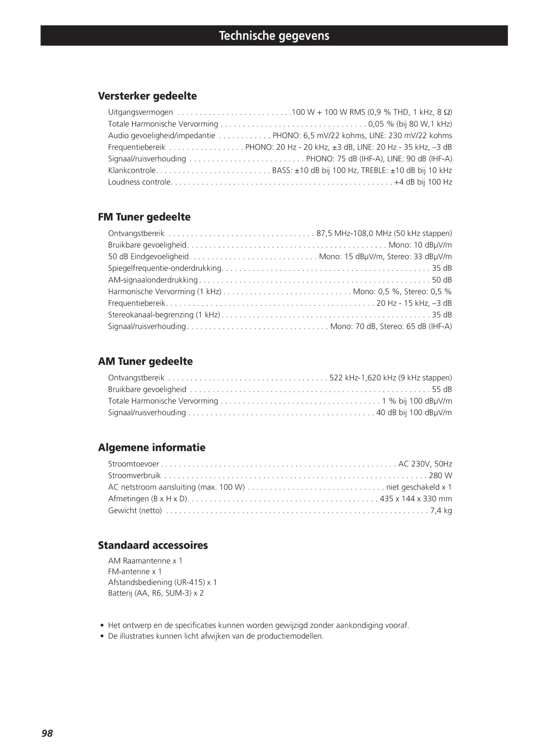 Teac AG-790 owner manual Technische gegevens 