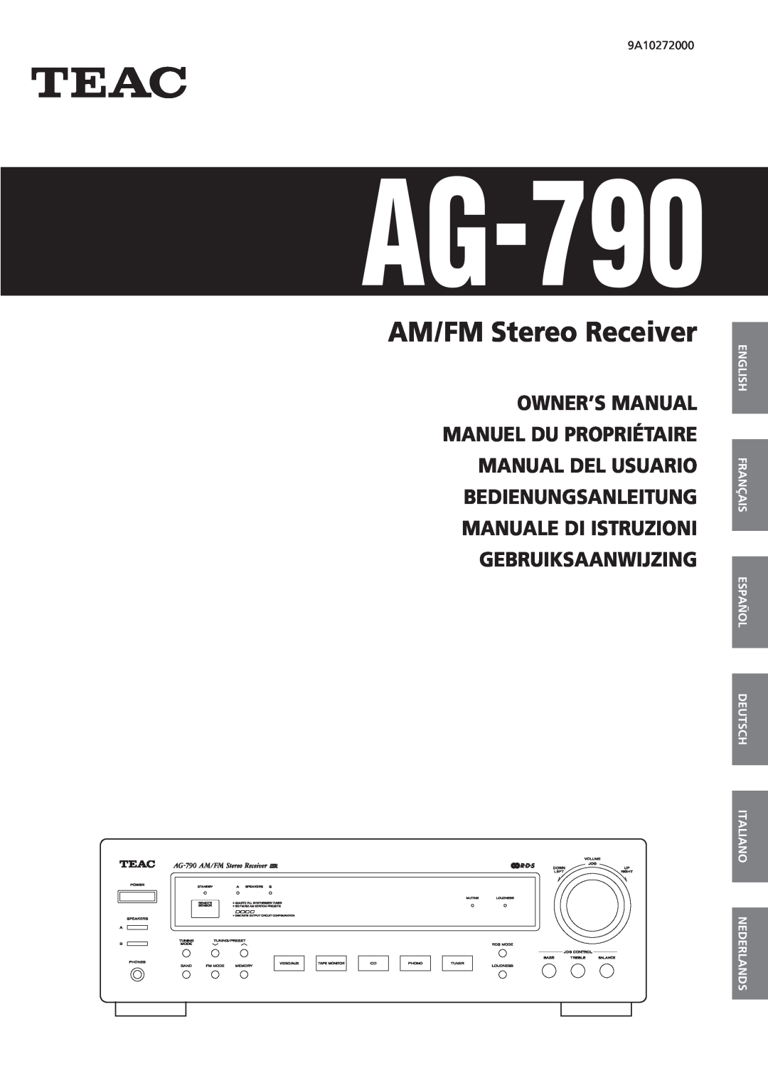 Teac AG-790 owner manual English Français Español Deutsch Italiano, Nederlands, AM/FM Stereo Receiver 