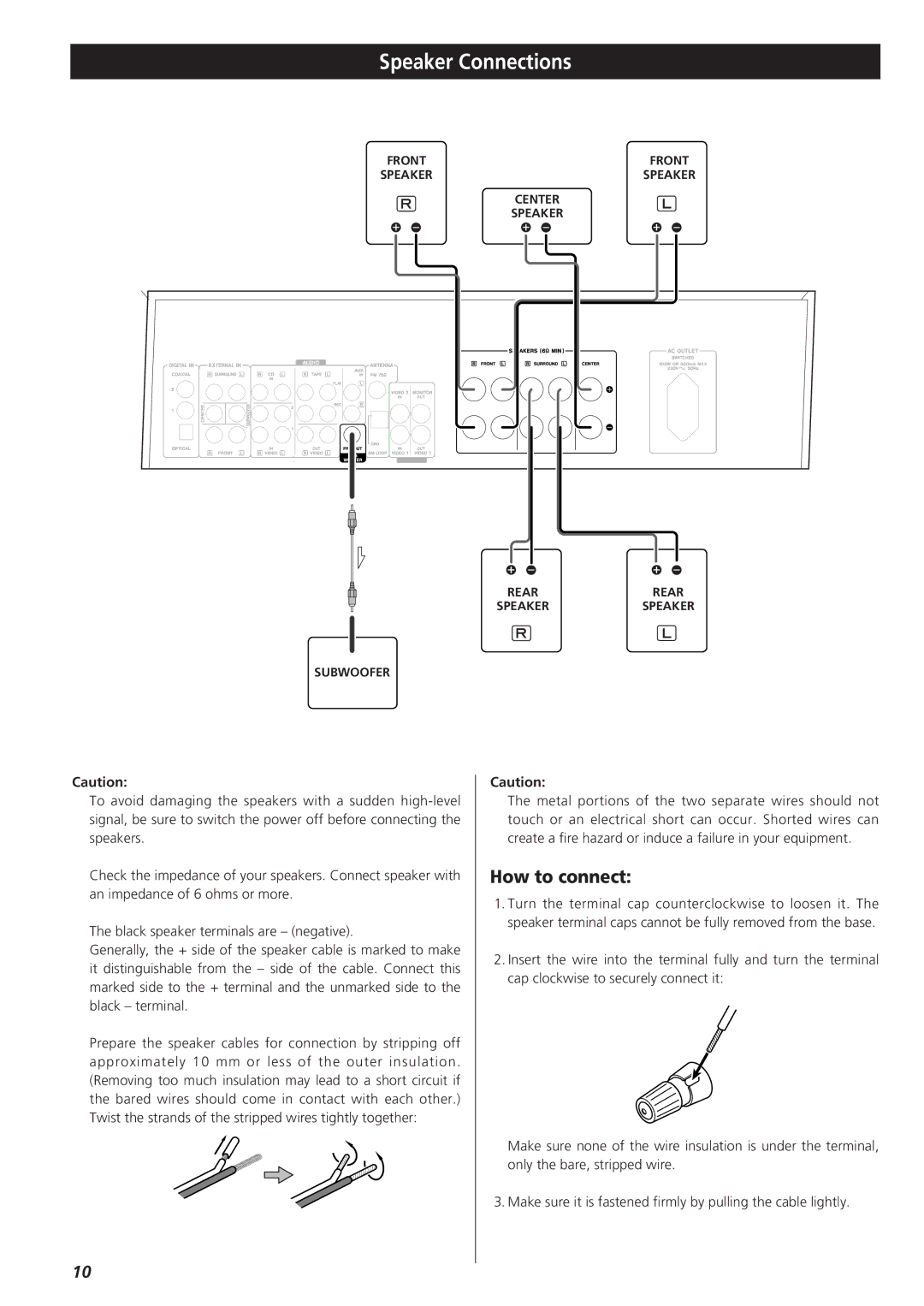 Teac AG-D8850 owner manual Speaker Connections, How to connect 