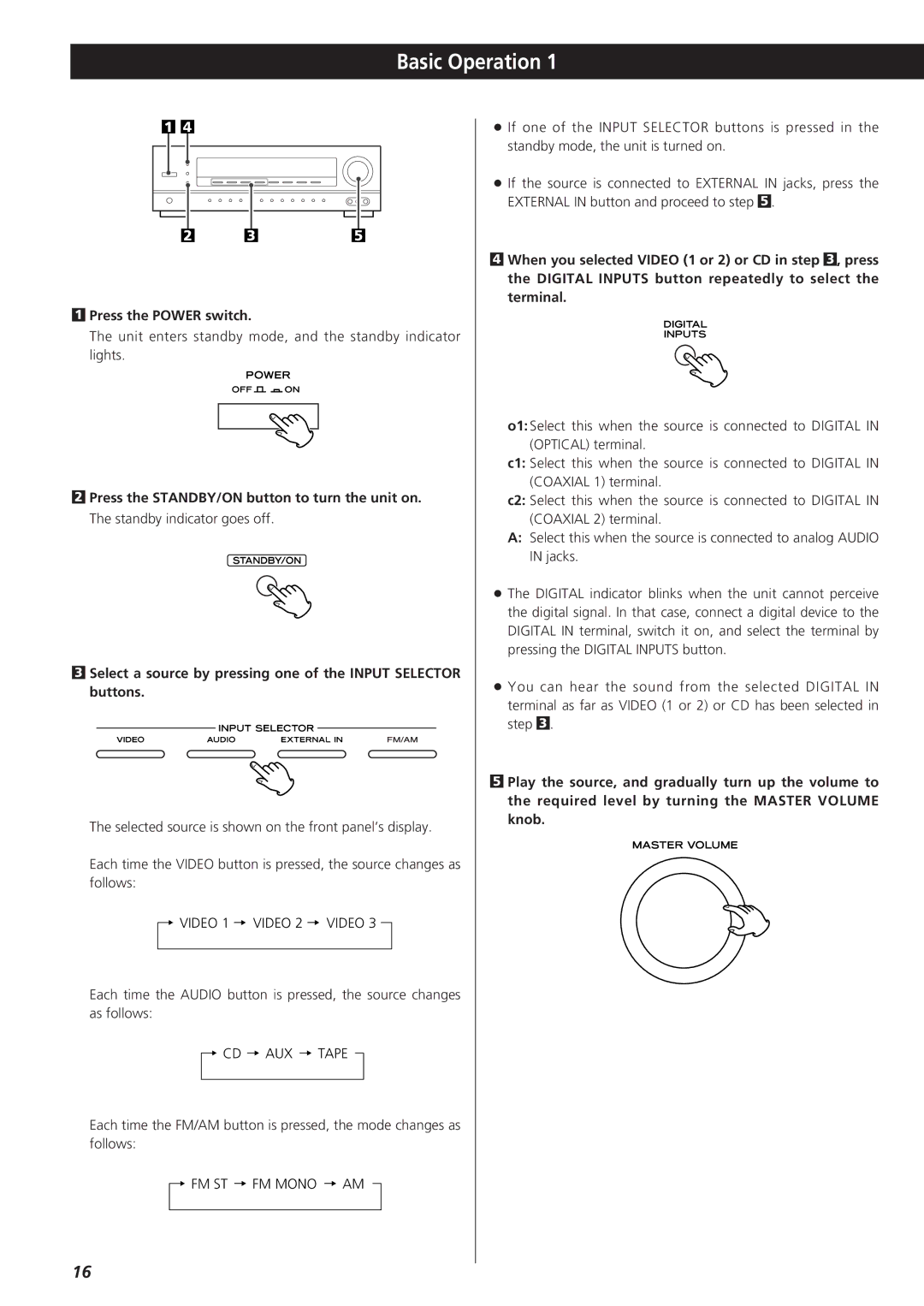 Teac AG-D8850 owner manual Basic Operation, Press the Power switch 