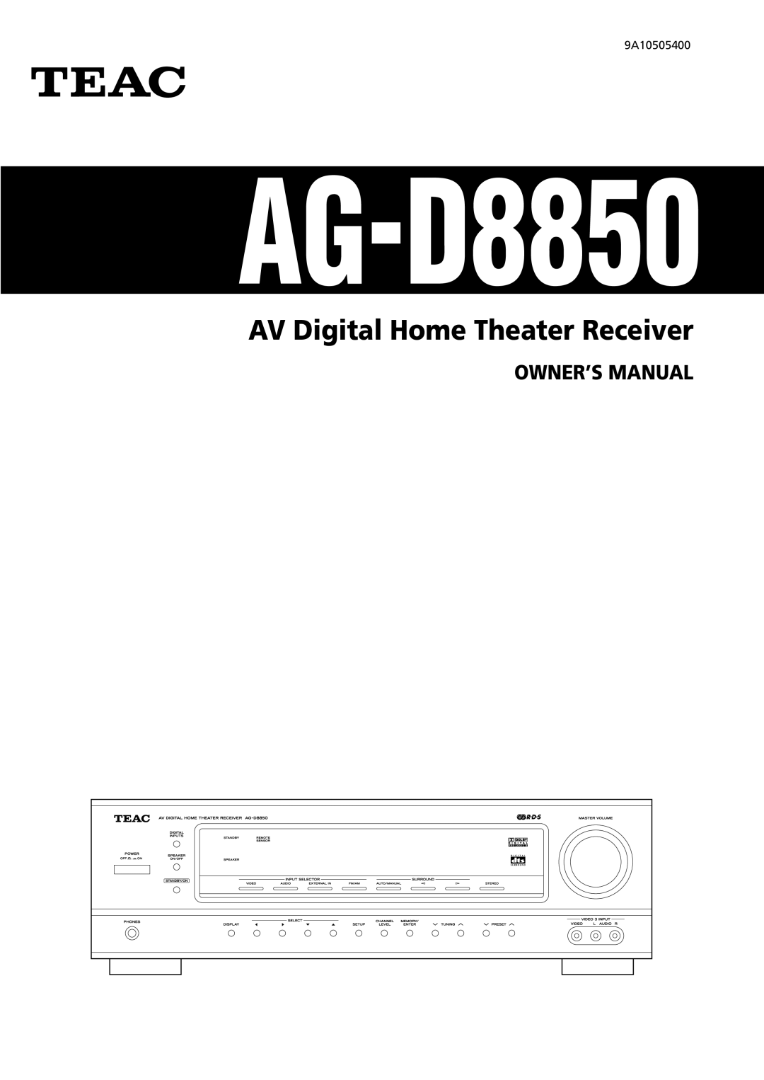 Teac AG-D8850 owner manual AV Digital Home Theater Receiver 