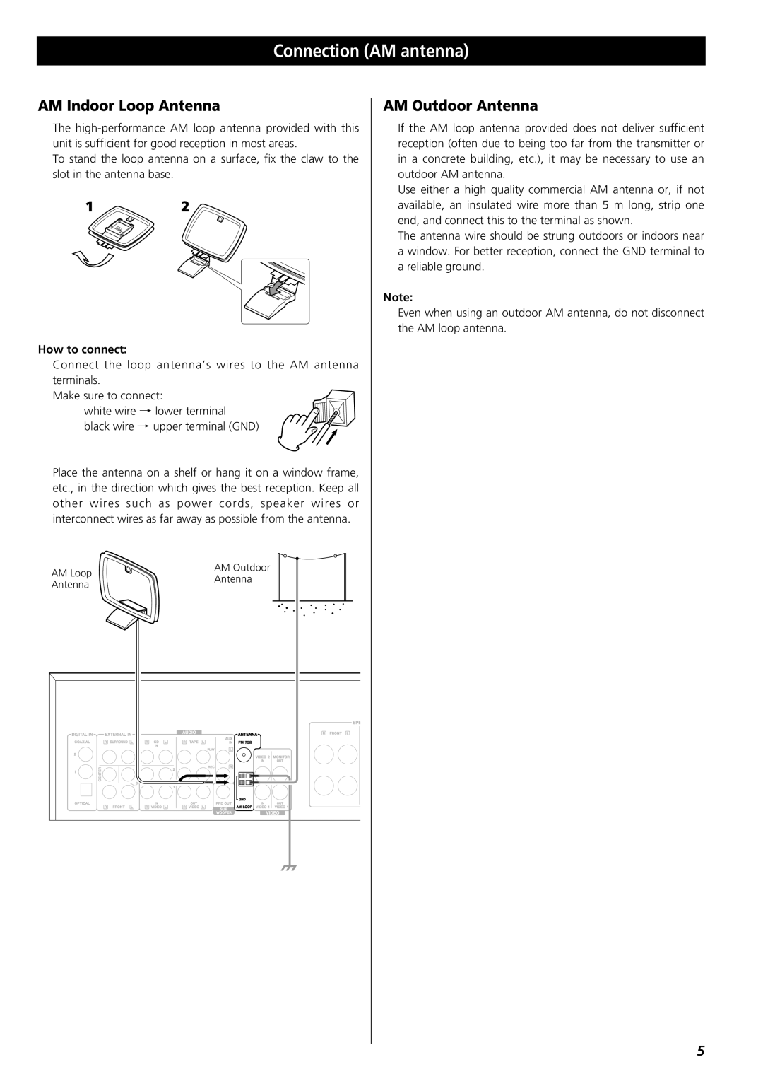 Teac AG-D8850 owner manual Connection AM antenna, AM Indoor Loop Antenna, AM Outdoor Antenna, How to connect 