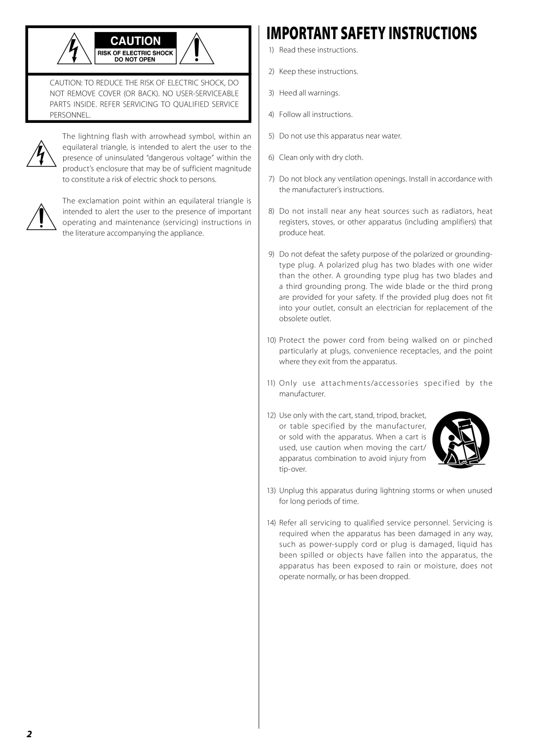 Teac AG-H380 owner manual Important Safety Instructions 