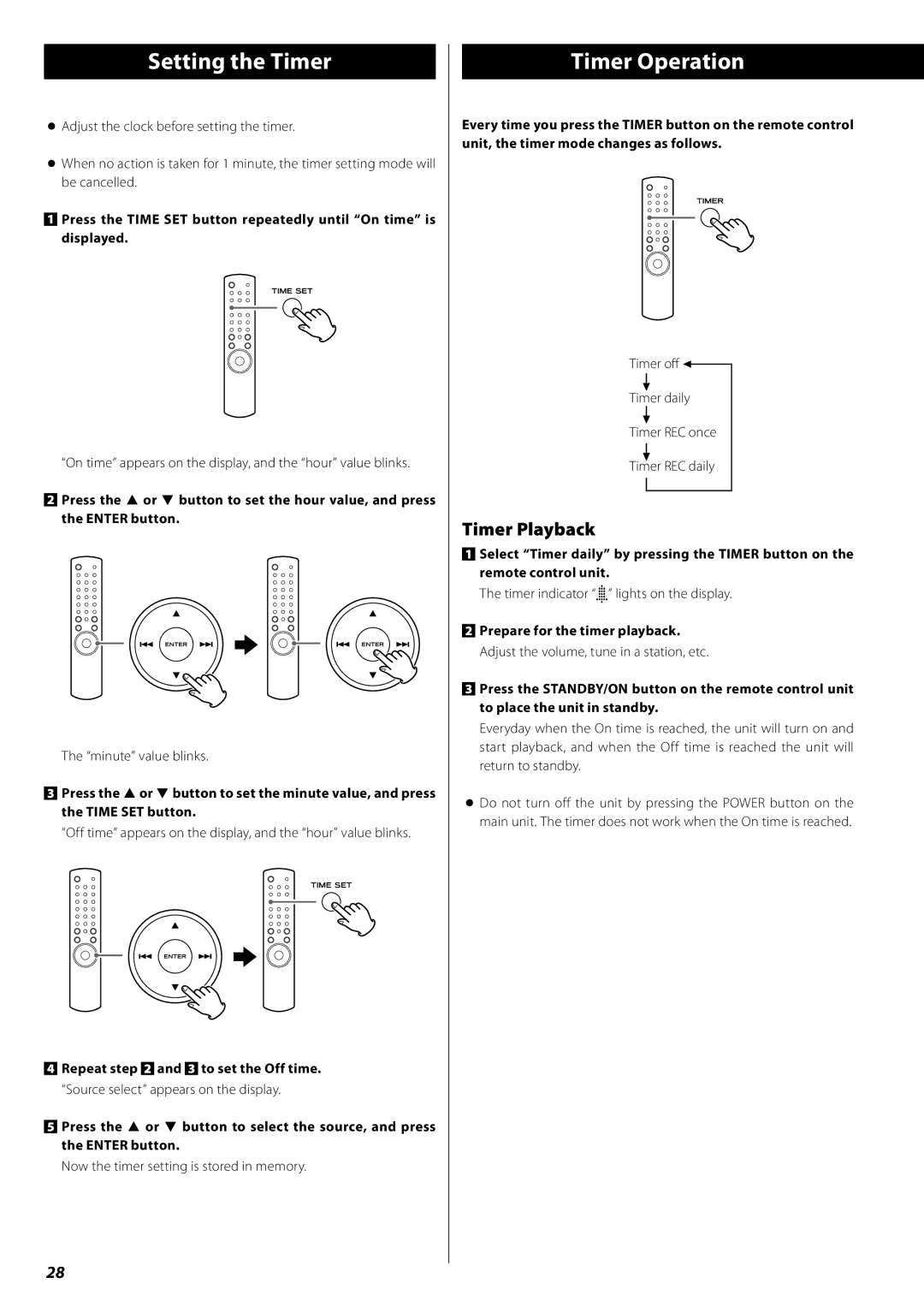 Teac AG-H380 owner manual Setting the Timer, Timer Operation, Timer Playback 