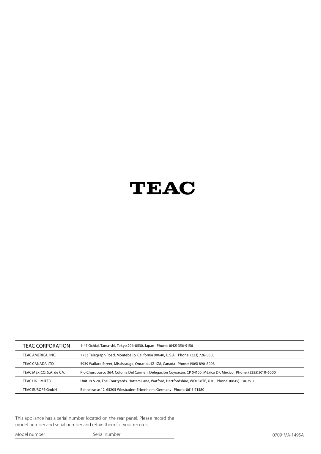 Teac AG-H380 owner manual Teac Corporation 