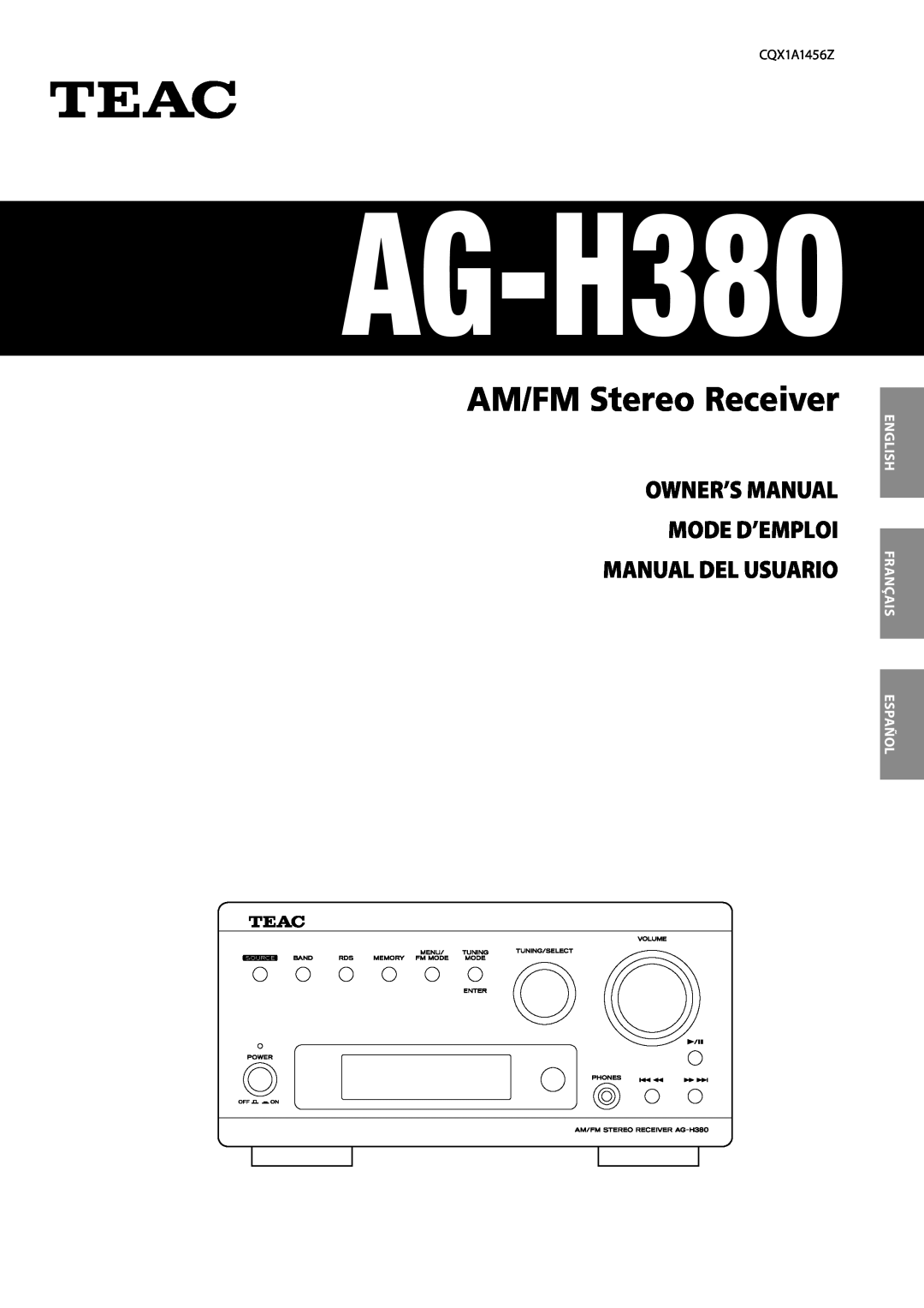 Teac AG-H380 owner manual English Français Español, AM/FM Stereo Receiver 