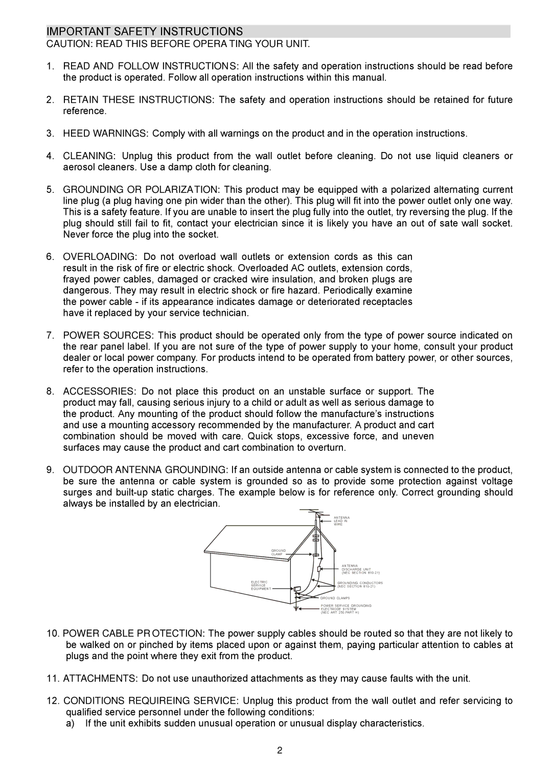 Teac AG20D warranty Important Safety Instructions 