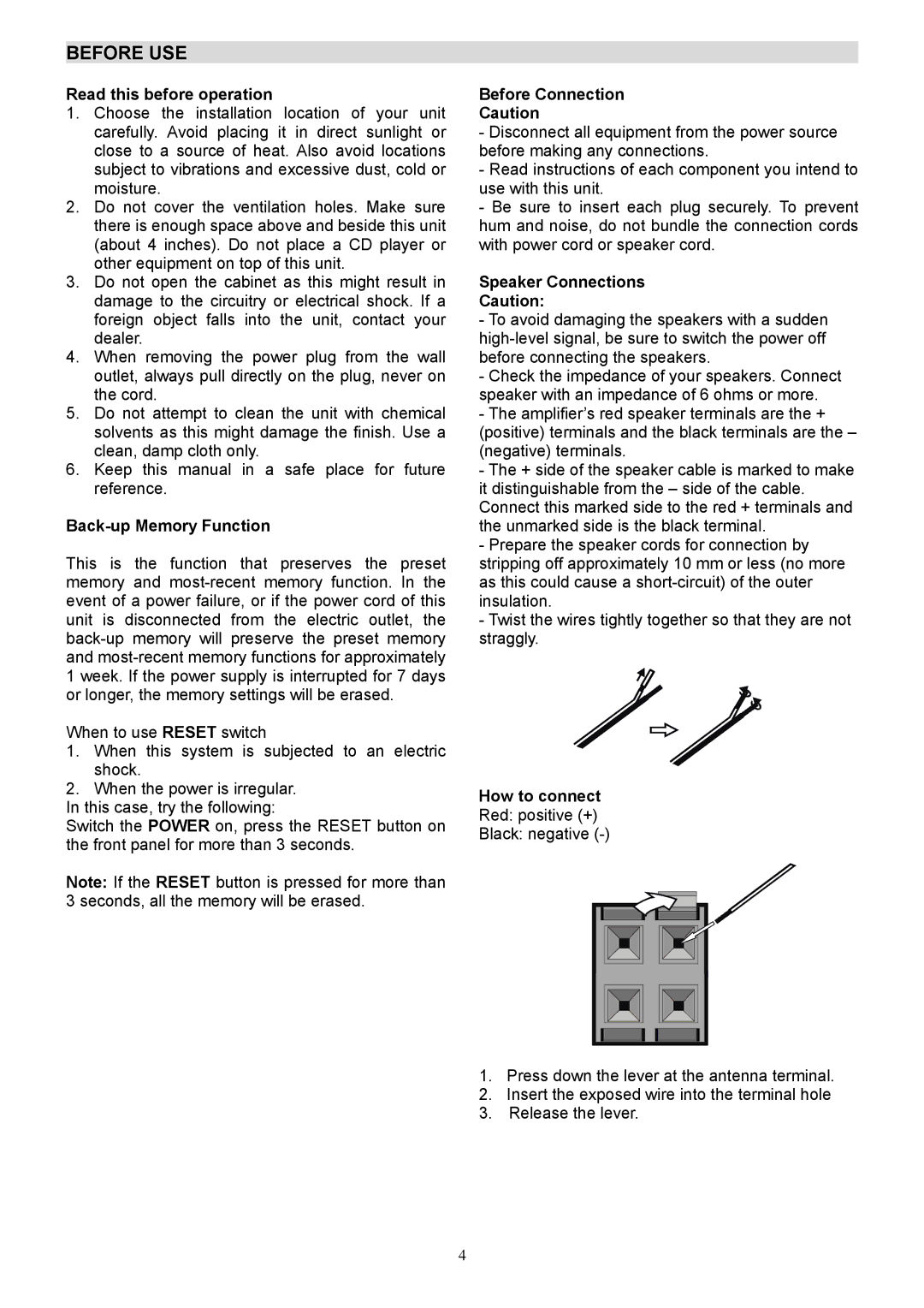 Teac AG20D warranty Before USE 