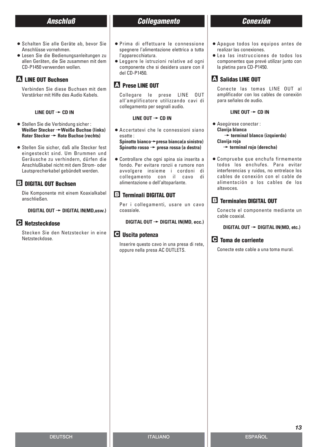 Teac CD-P140 owner manual Anschluß, Collegamento, Conexión 