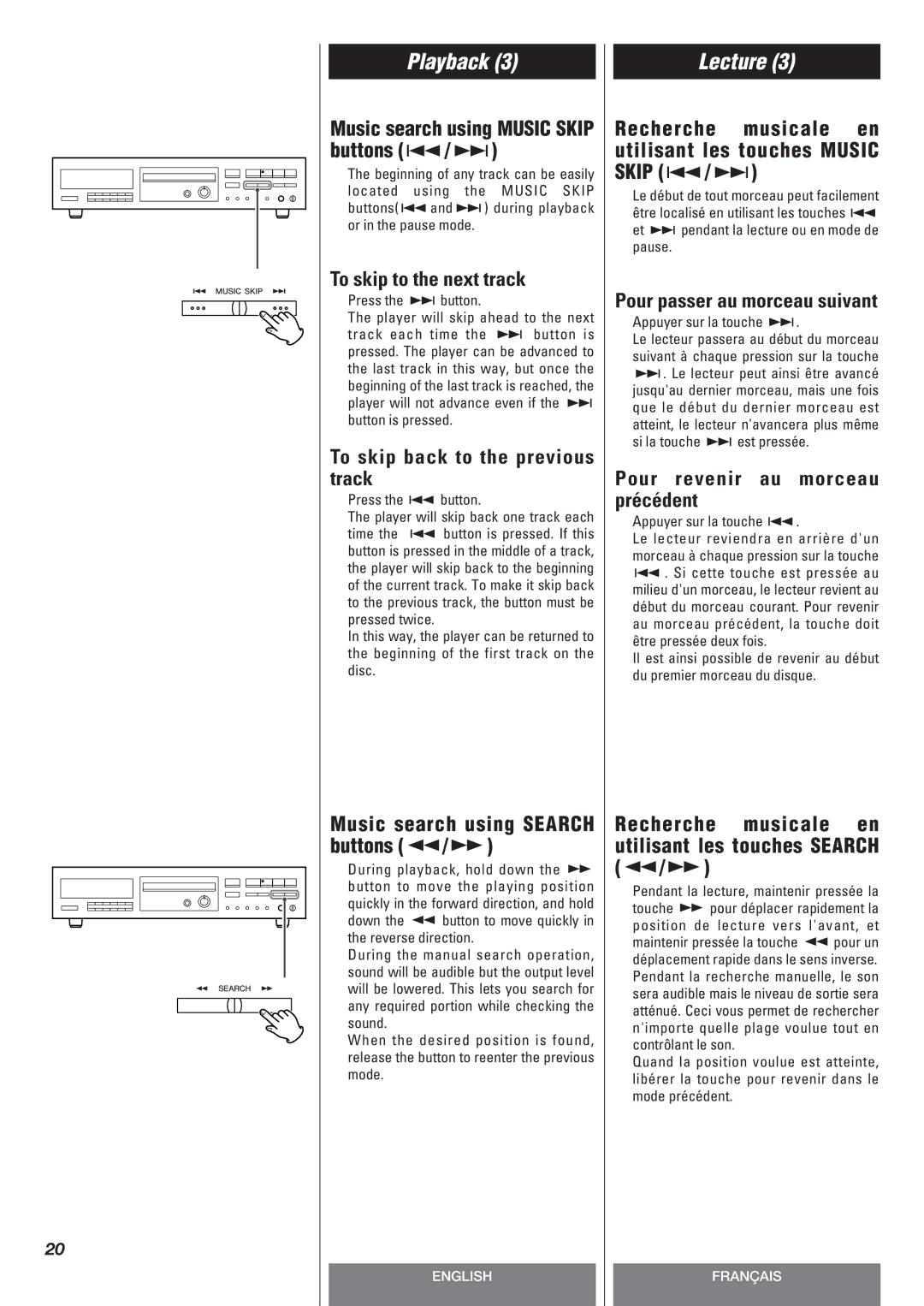 Teac CD-P140 owner manual Music search using Music Skip buttons, Music search using Search buttons m 