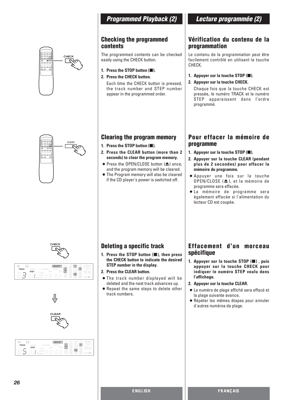 Teac CD-P140 owner manual Checking the programmed contents, Clearing the program memory, Deleting a specific track 