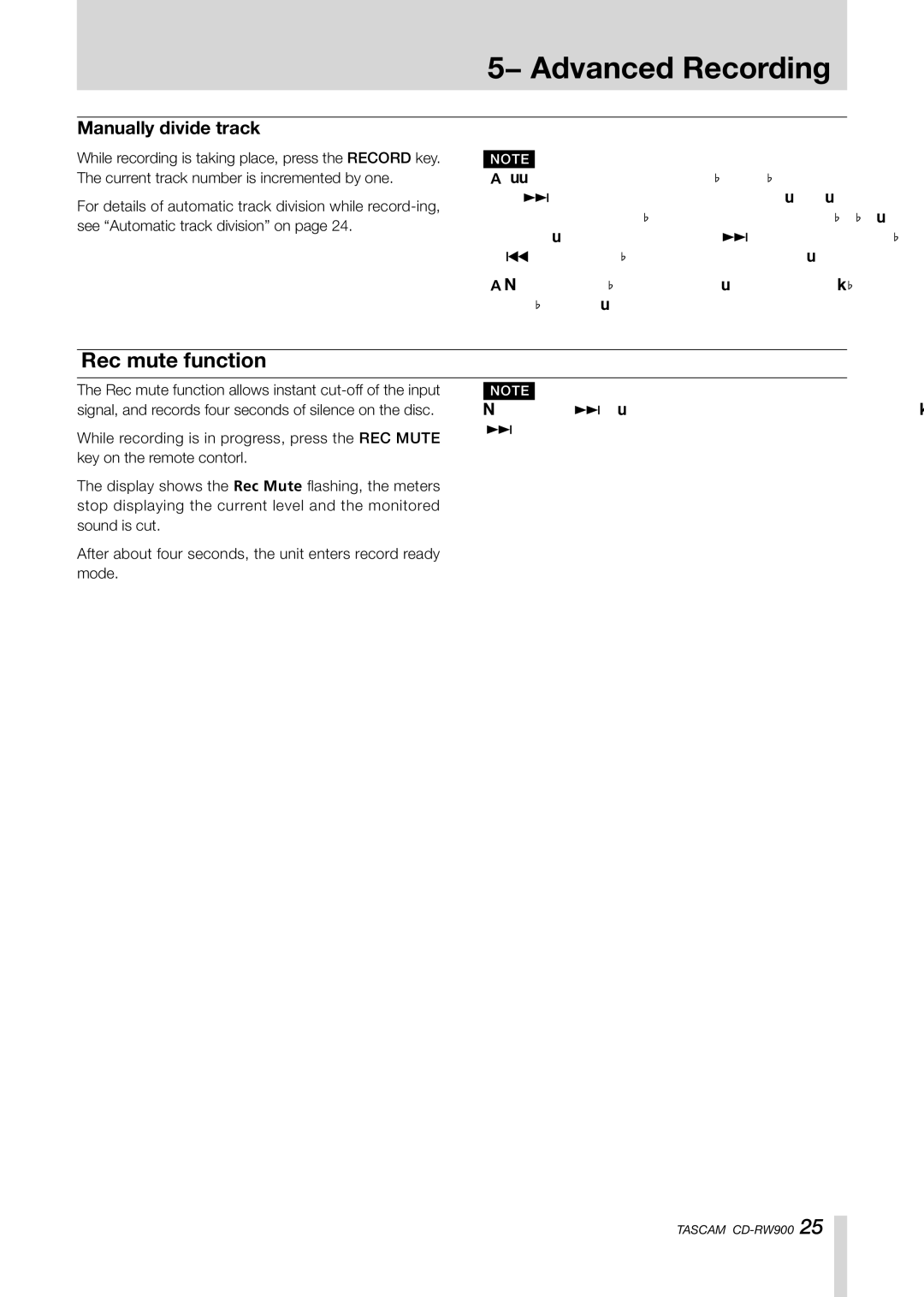 Teac CD-RW900CD owner manual Advanced Recording, Rec mute function, Manually divide track 