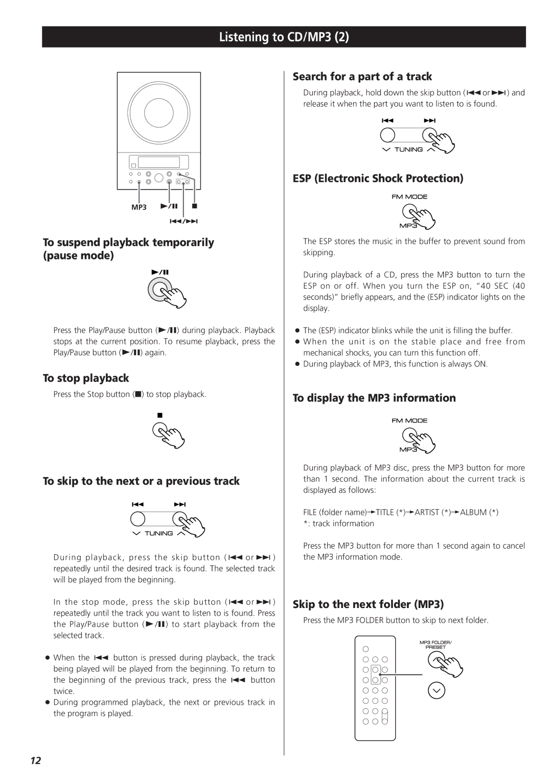 Teac CD-X9 To suspend playback temporarily pause mode, To stop playback, To skip to the next or a previous track 