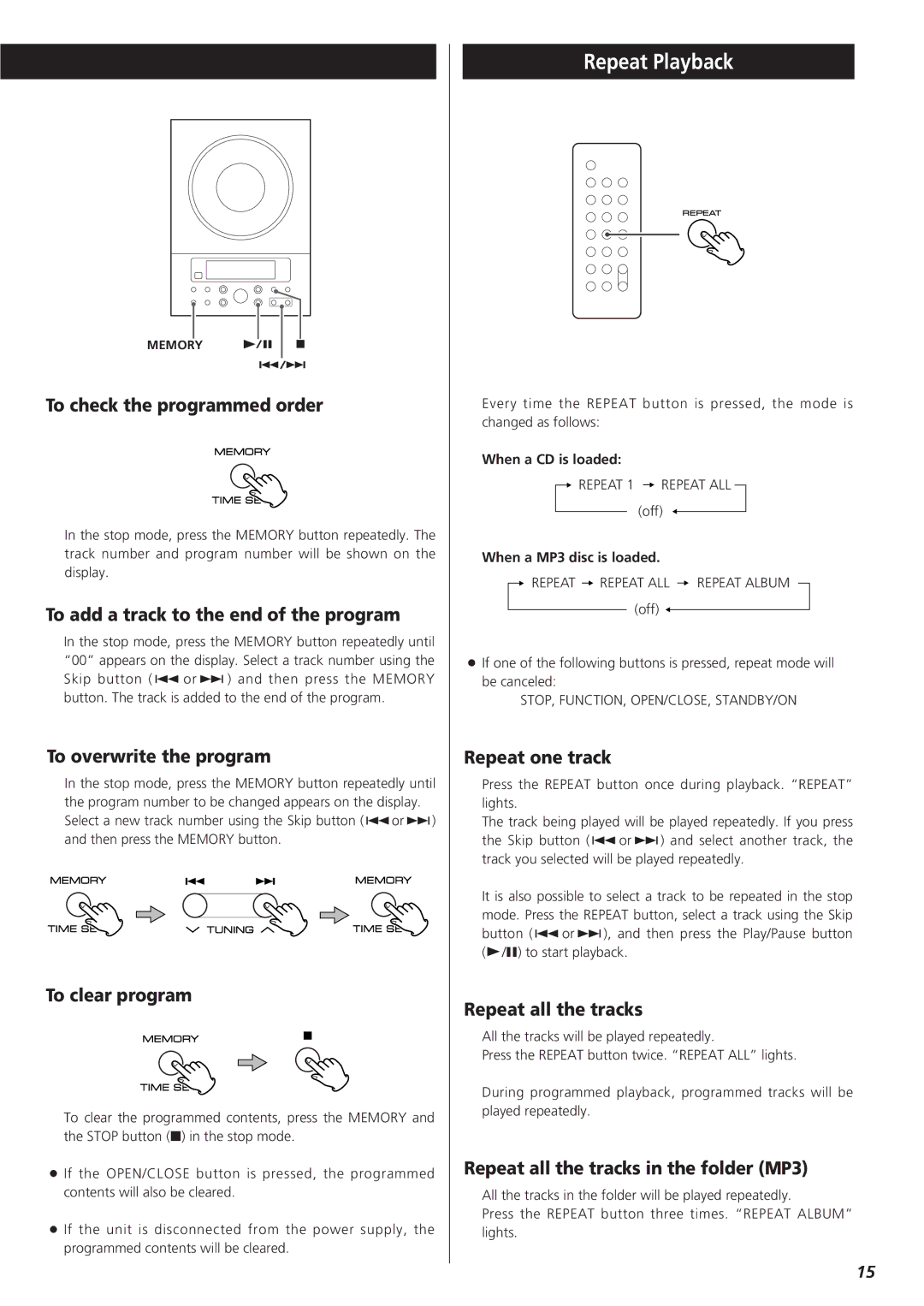 Teac CD-X9 owner manual Repeat Playback 