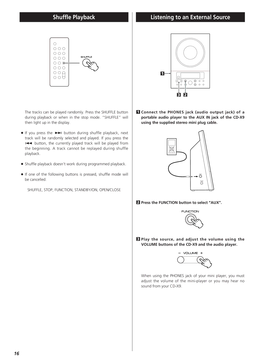 Teac CD-X9 owner manual Shuffle Playback, Listening to an External Source 