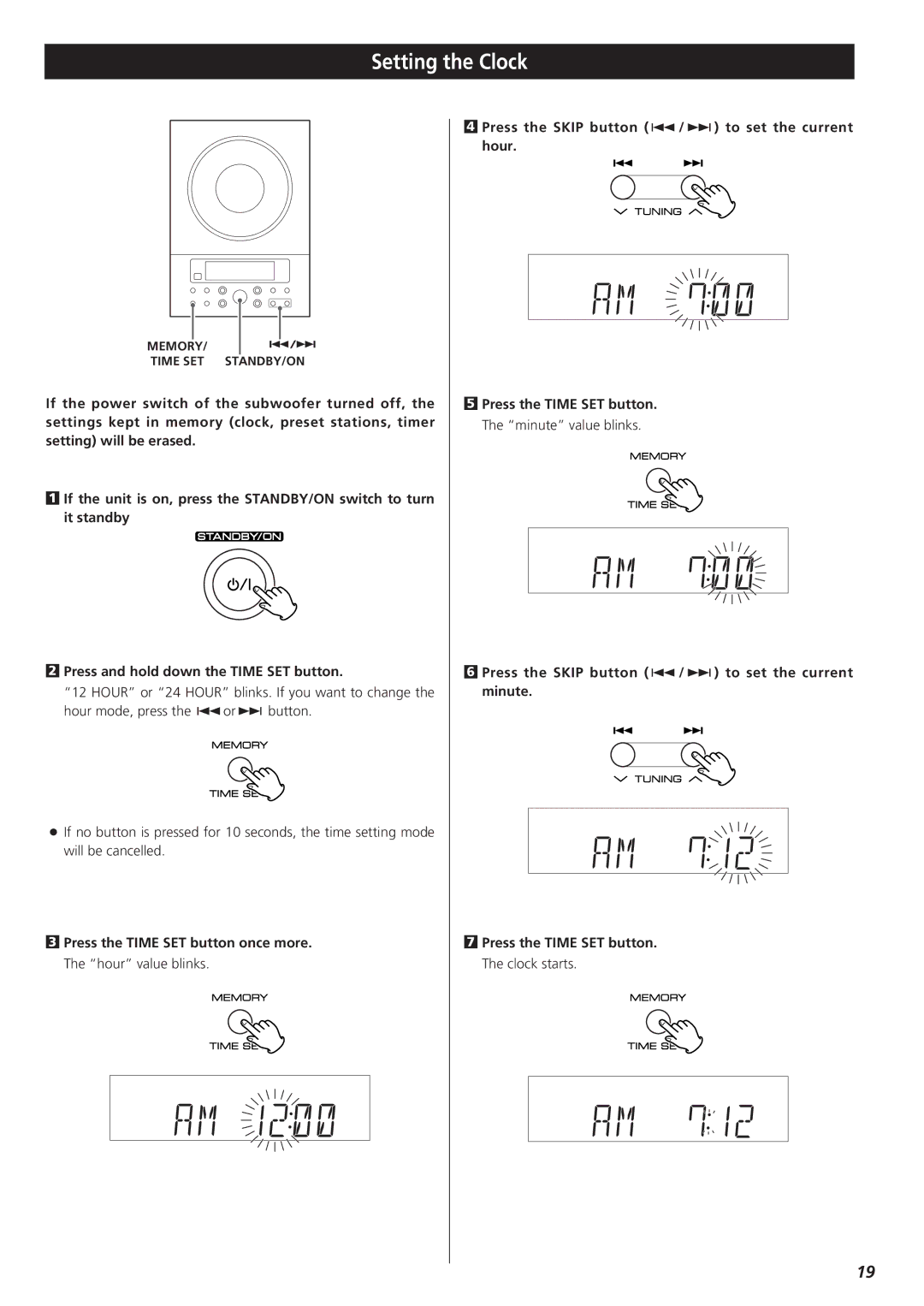 Teac CD-X9 owner manual Setting the Clock 