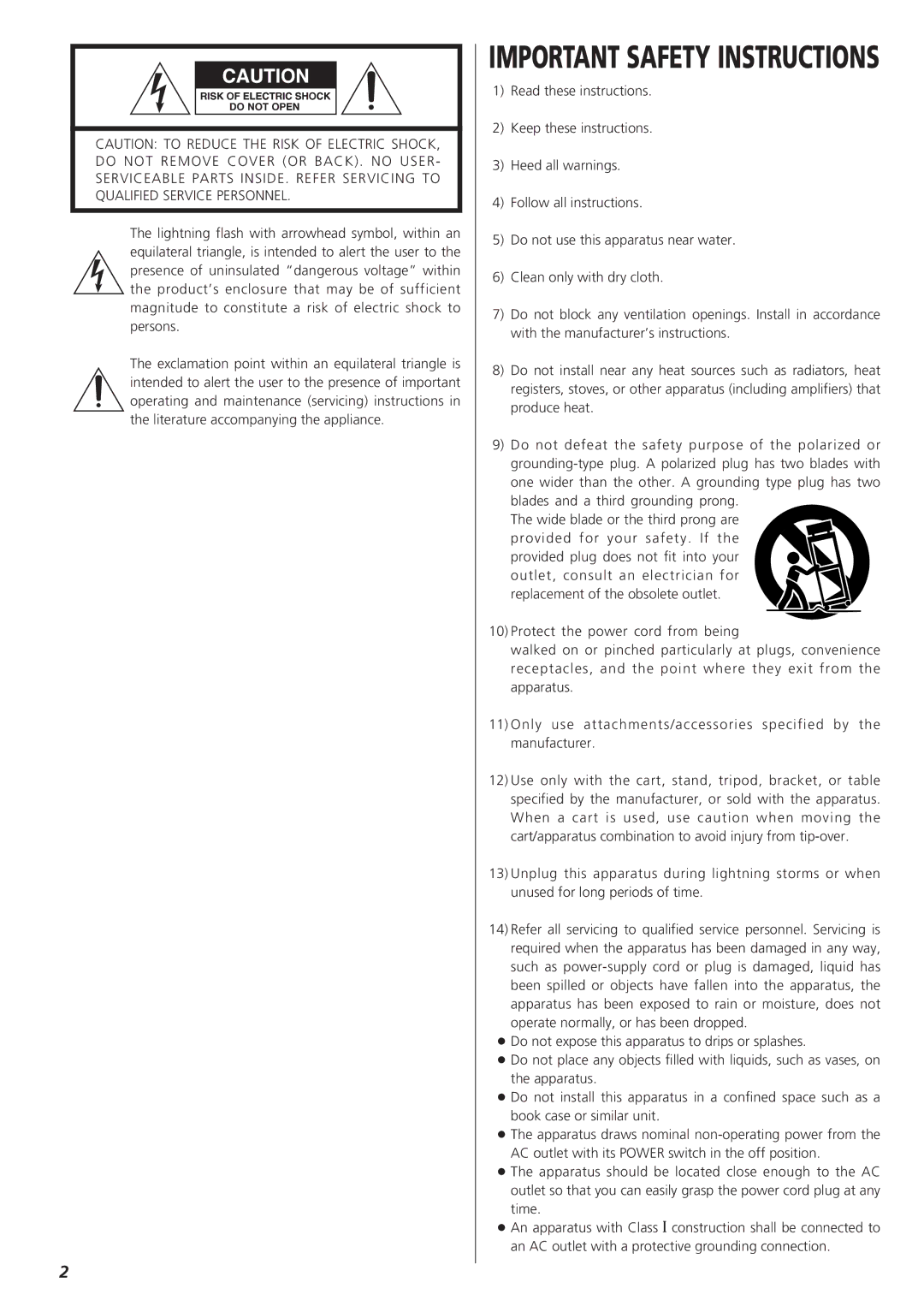 Teac CD-X9 owner manual Important Safety Instructions 