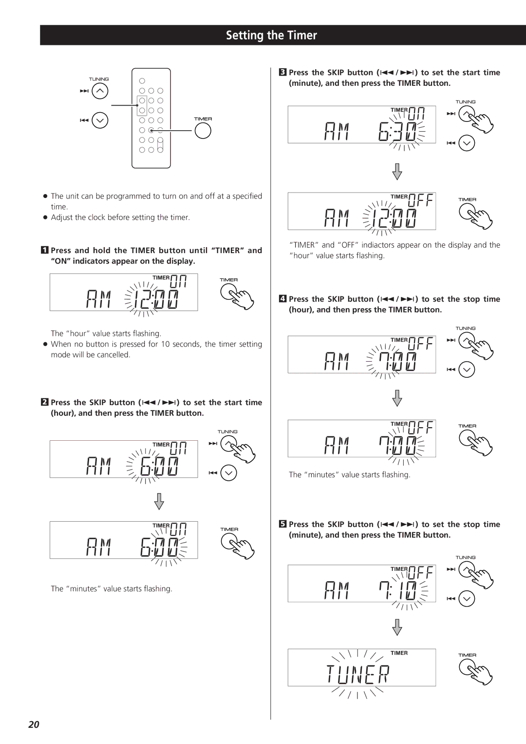 Teac CD-X9 owner manual Setting the Timer 