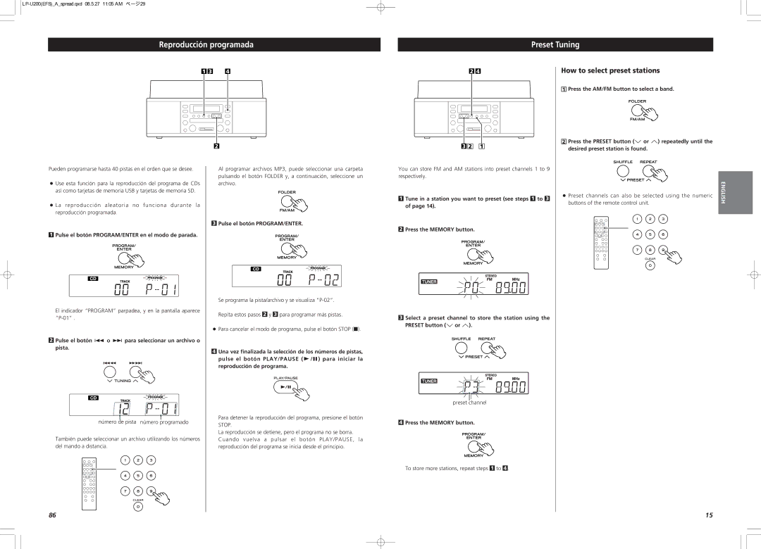 Teac CEC6P10501531 owner manual Reproducción programada Preset Tuning, How to select preset stations 