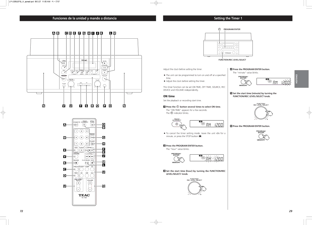 Teac CEC6P10501531 Funciones de la unidad y mando a distancia Setting the Timer, Set the playback or recording start time 